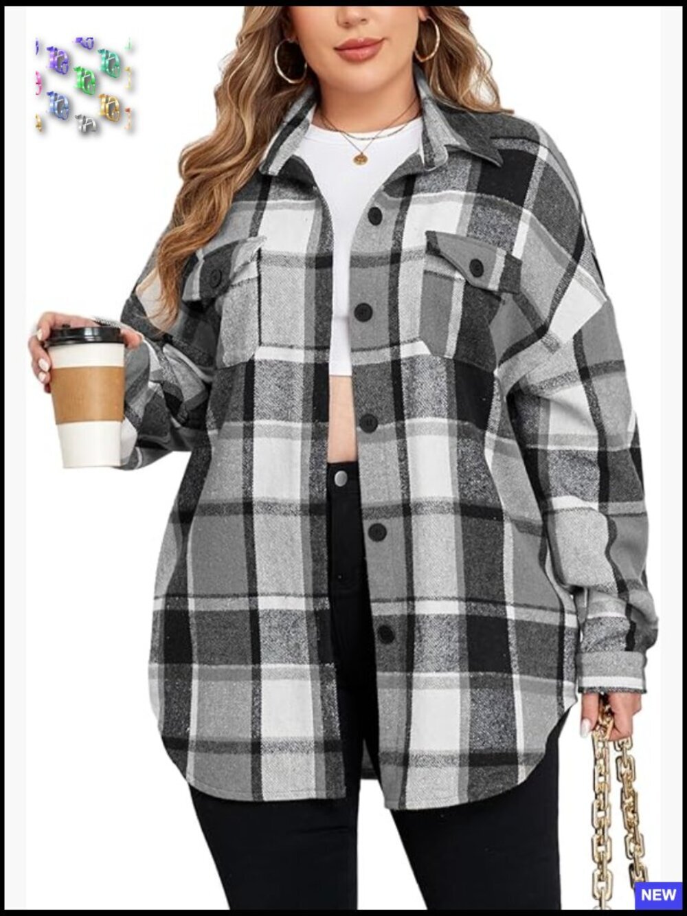 Plus Size Flannel Plaid Shacket Jacket Oversized Button Down Coat Winter Fall